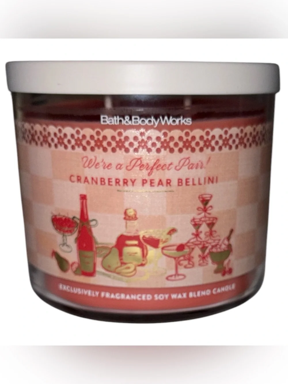 Bath & Body Works White Barn candle 14.5 oz 3 wick new Cranberry Pear Bellini